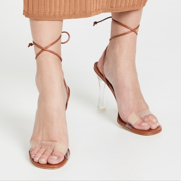 🔹️Larroude🔹️ Gloria Sandal In Caramel Leather Ankle Strap Heel - Picture 6 of 8
